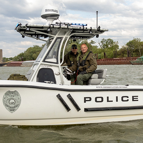 Female officer out on the water